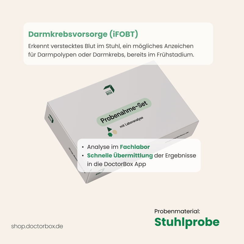 iFOBT-Test zur Darmkrebsvorsorge: Erkennt verstecktes Blut im Stuhl – Laboranalyse mit schneller Ergebnisübermittlung.