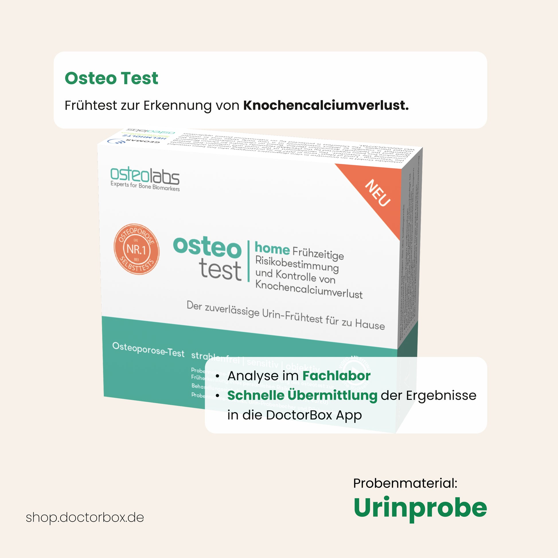 OsteoTest home: Urintest zur Früherkennung von Knochencalciumverlust und Osteoporose-Risiko – Analyse im Fachlabor.