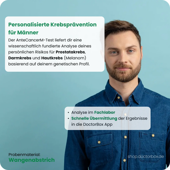 AnteCancerM-Test für Männer: Analyse des genetischen Risikos für Prostata-, Darm- und Hautkrebs per Wangenabstrich.